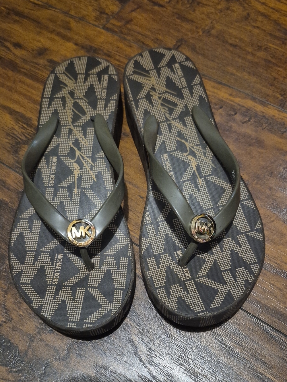 Michael Kors Olive Green Logo Thong Flip Flops